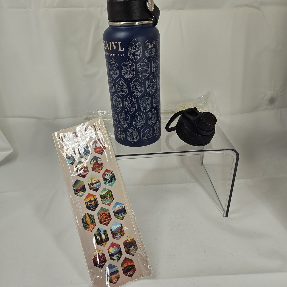 TYRAIVL National Parks Water Bottle 32oz Stainless Steel Insulated w/ 2 Sticker